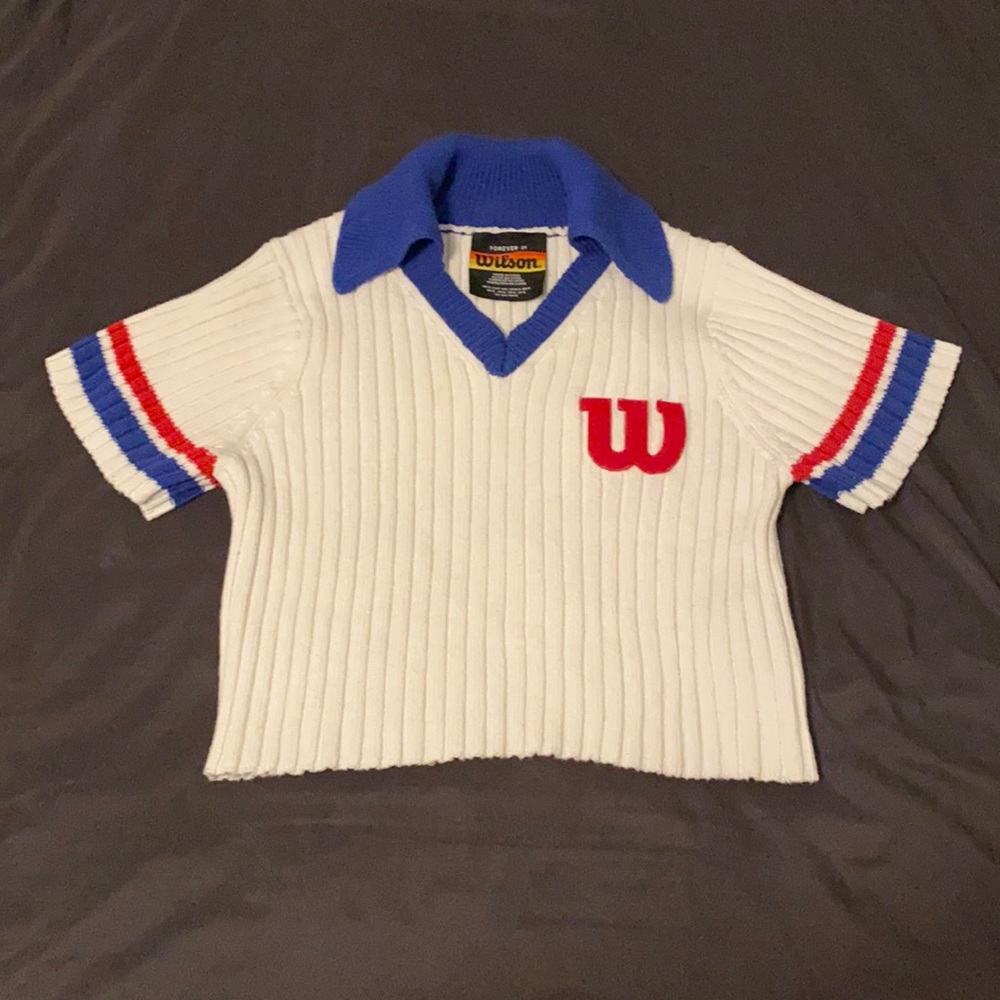 Wilson x Forever21 Vintage cropped top rib knitted and embroidered Polo size S